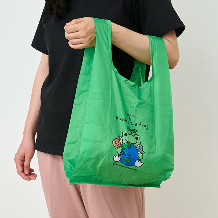 Pickles the Frog Eco Shopping Tote Bag Plush doll Pouch Earth Forest Green Japan