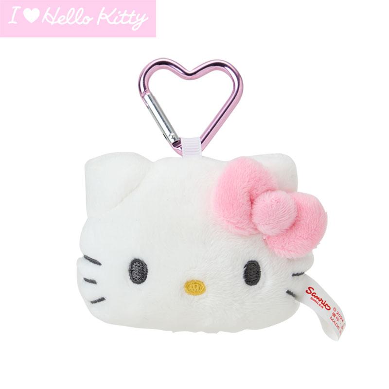 I Love Hello Kitty Plush Mascot Keychain Face Shape Pink Ribbon Sanrio Japan