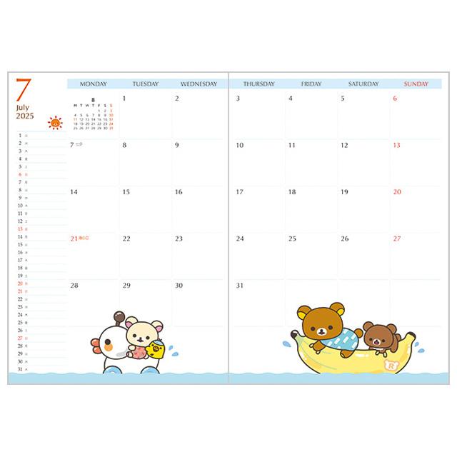 Rilakkuma 2025 Schedule Book B6 Monthly Flower San-X Japan