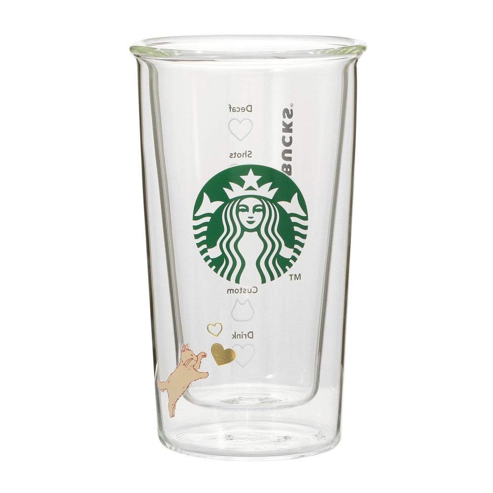 Starbucks Japan Valentine's Day 2025 Double Wall Glass Cup 355ml Cat Heart