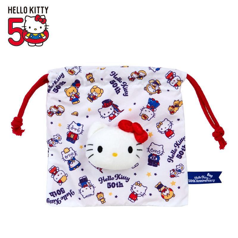 Hello Kitty 50th Anniversary Boa Drawstring Pouch Face Sanrio Japan 2024