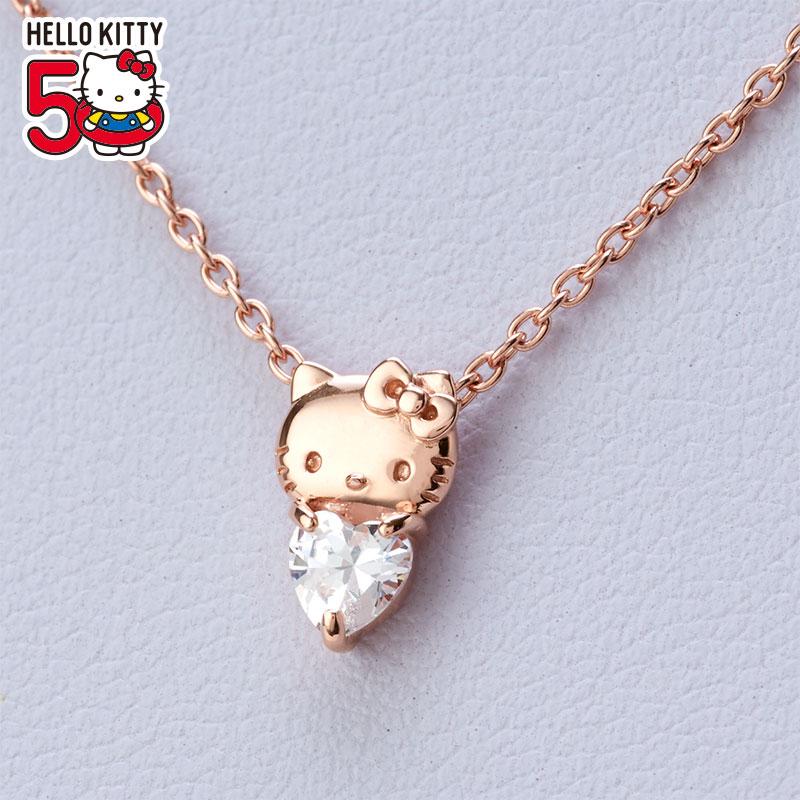 Hello Kitty Simple Heart Necklace Pink Gold 50th Anniversary Sanrio Japan