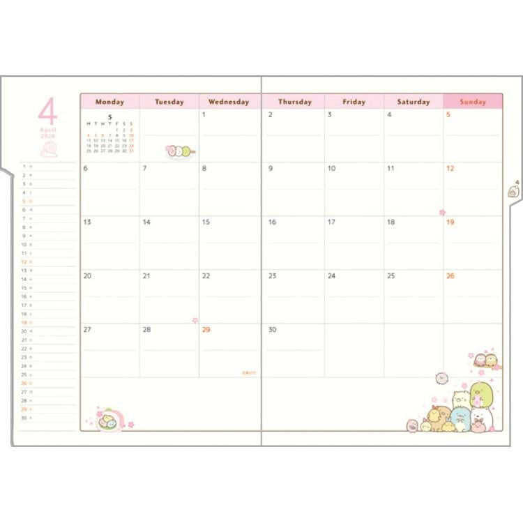 Sumikko Gurashi 2026 Schedule Book A5 Monthly Colorful San-X Japan