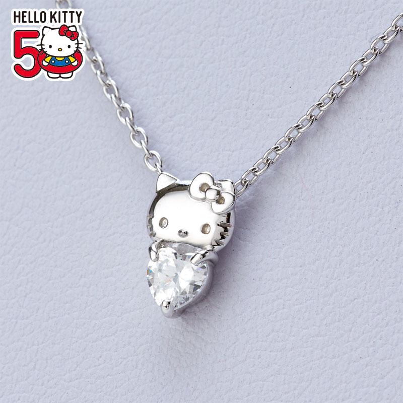 Hello Kitty Simple Heart Necklace Silver 50th Anniversary Sanrio Japan 2024