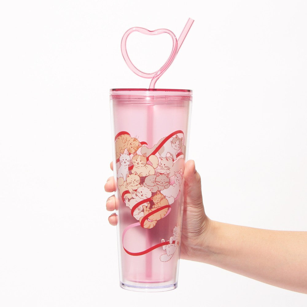 Starbucks Japan Valentine's 2025 Cold Cup Tumbler 710ml Straw Cat Heart Pink