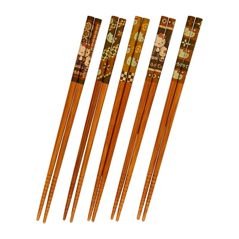 Hello Kitty Bamboo Chopsticks 5pc set Parquet Sanrio Japan 2024