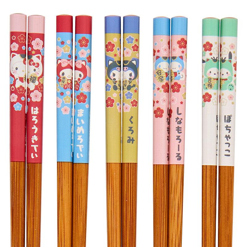 Bamboo Chopsticks 5pcs Set Maneki Neko Cat Sanrio Japan 2024