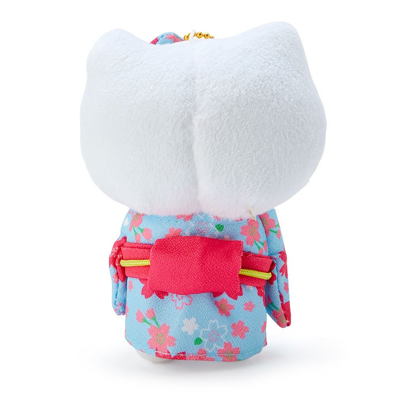 Hello Kitty Plush Mascot Holder Keychain Kimono Sakura Water Blue Sanrio Japan