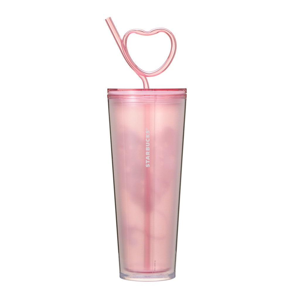 Starbucks Japan Valentine's 2025 Cold Cup Tumbler 710ml Straw Cat Heart Pink