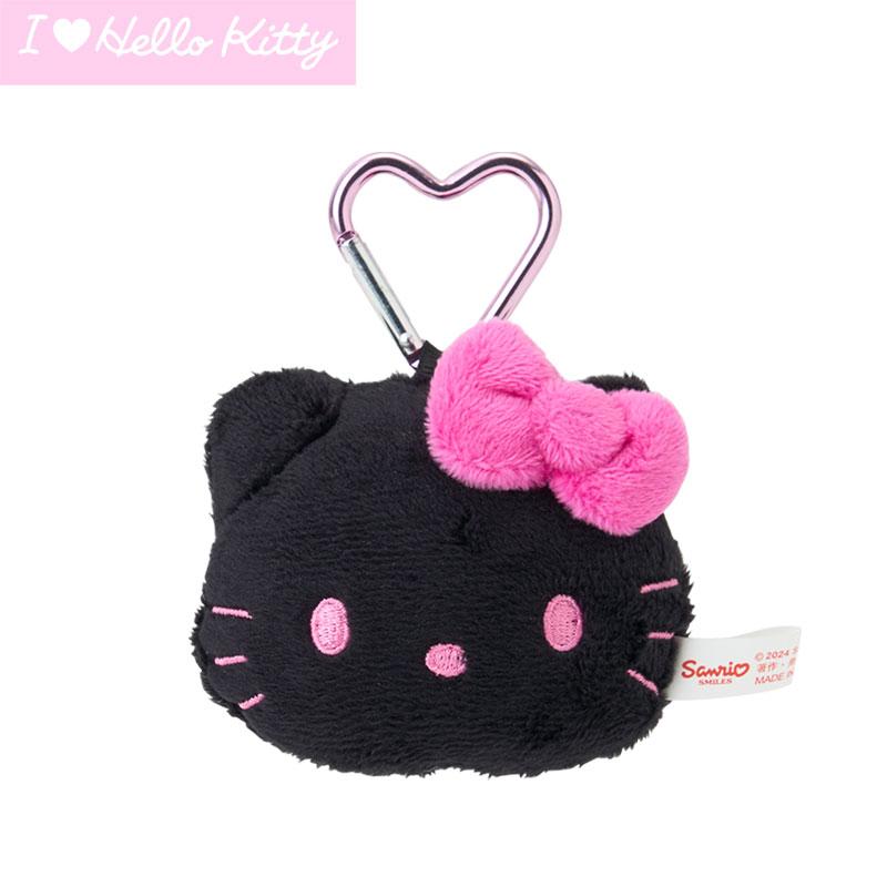 I Love Hello Kitty Plush Mascot Holder Keychain Face Shape Black Sanrio Japan