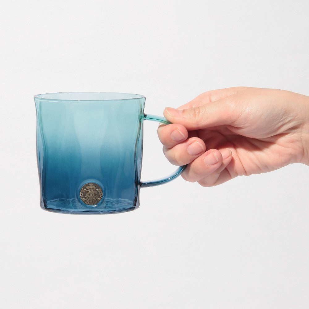 Starbucks Japan Glass Mug Cup Medal Dual Blue Gradiention 355ml 2025