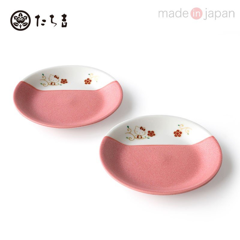 Hello Kitty Mino Ware Tachikichi Sweet Plate 2pcs Set Flower Sanrio Japan Box