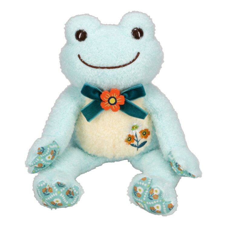 Pickles the Frog Bean Doll Plush Retro Flower Blue Japan