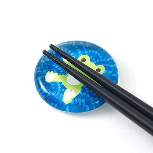 Pickles the Frog Glass Chopsticks Rest Blue Japan