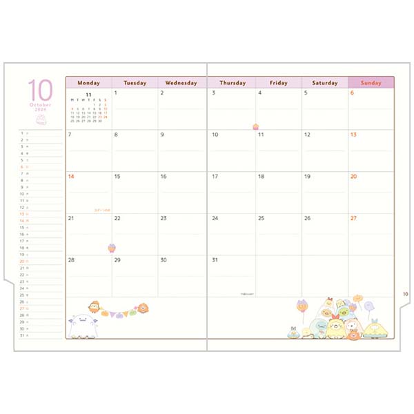 Sumikko Gurashi 2024 Schedule Book A5 Monthly Index Lively San-X Japan