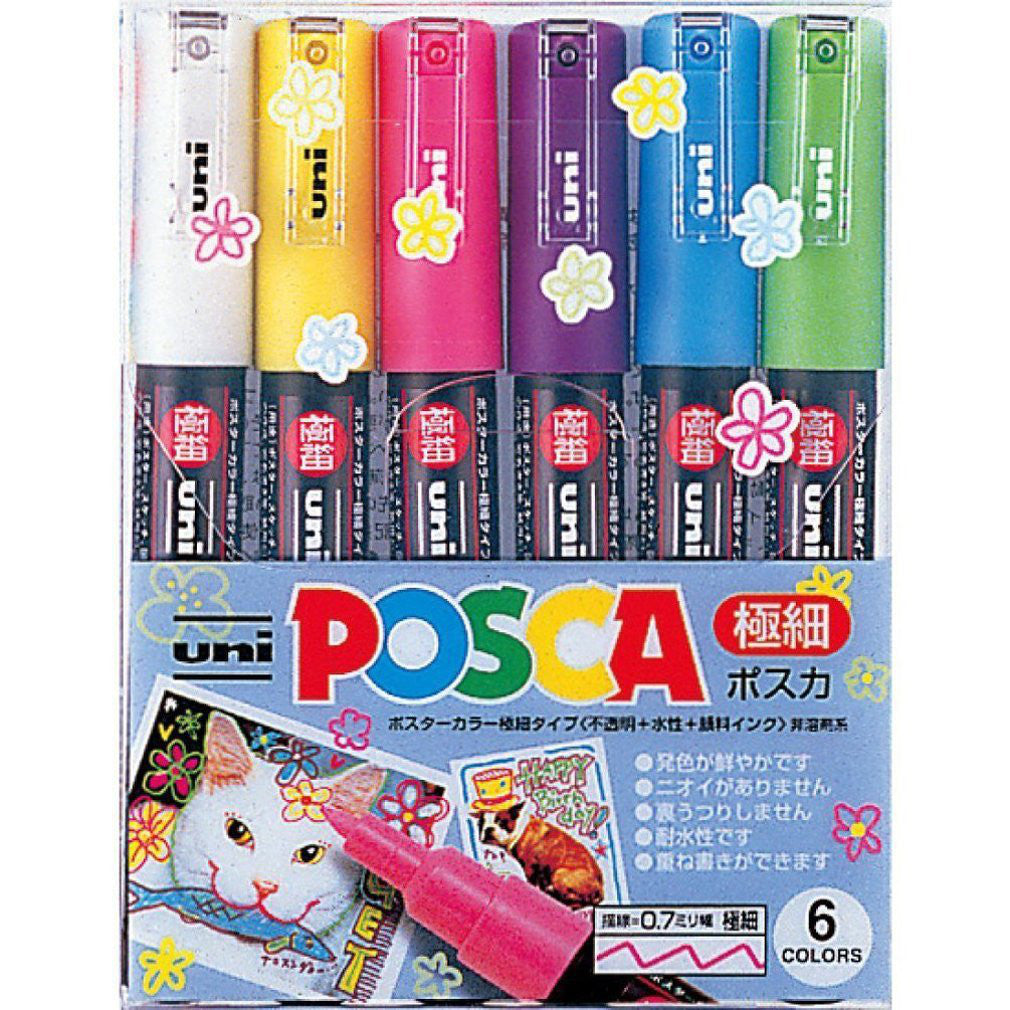 Uni POSCA Colour Markers PC1M6C 0.7mm extra-fine 6 Color Mitsubishi Japan