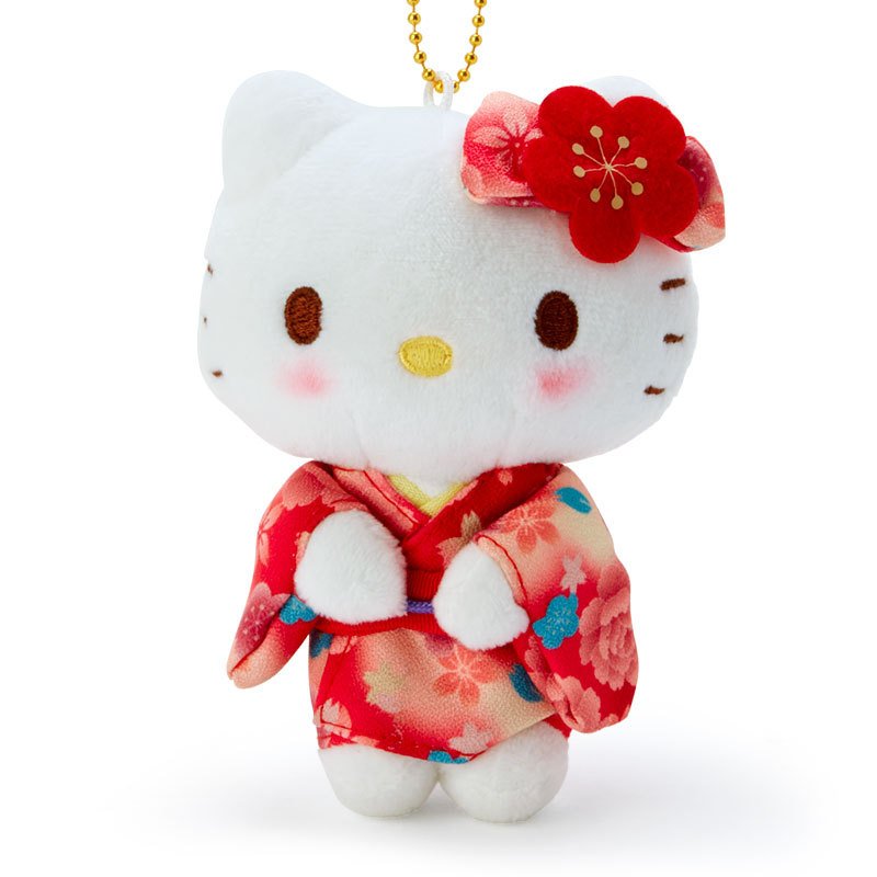 Hello Kitty Plush Mascot Keychain Kimono Gradation Sakura Red Sanrio Japan