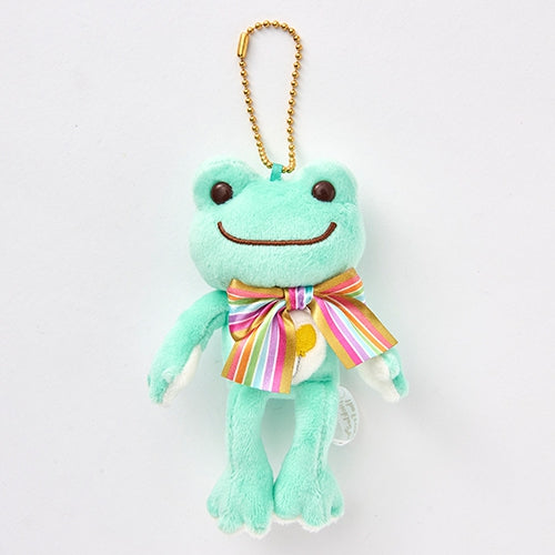 Pickles the Frog Plush Keychain Rainbow Color Ribbon Green Japan