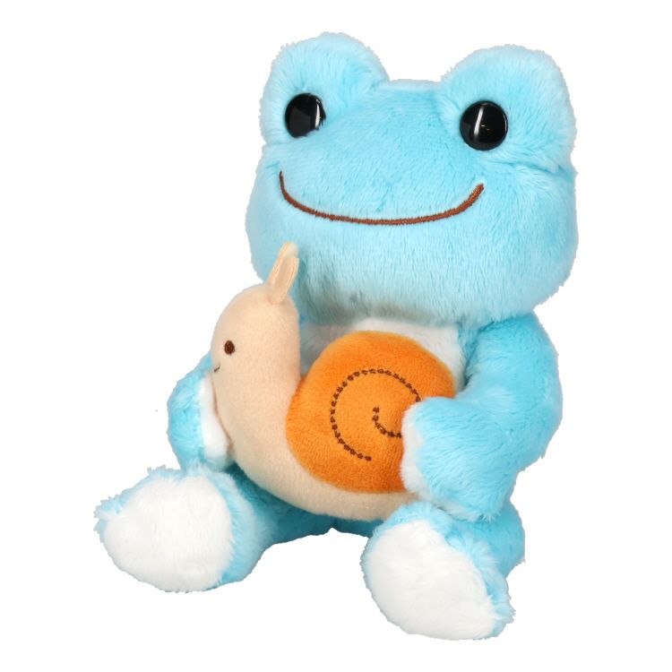 Pickles the Frog with Snail Bean Doll Plush Sky Blue Japan