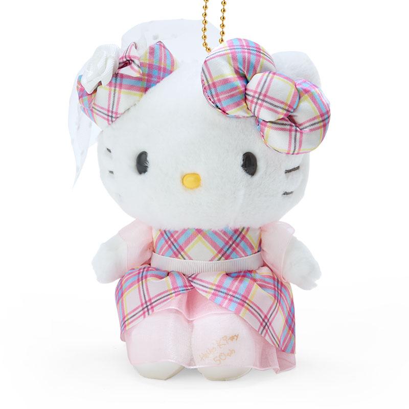 Hello Kitty Plush Mascot Holder Keychain 50th Dress Tartan Sanrio Japan 2024
