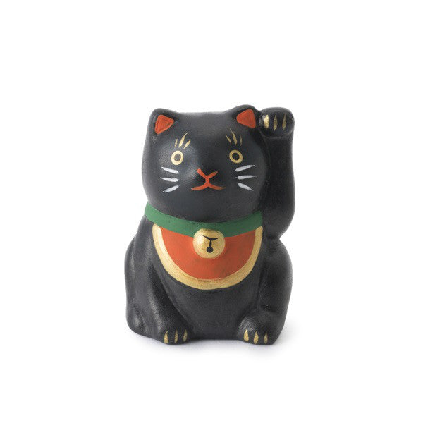 Japan Porcelain Beckoning Lucky Cat Maneki Neko Left Hand Orange Tabby –