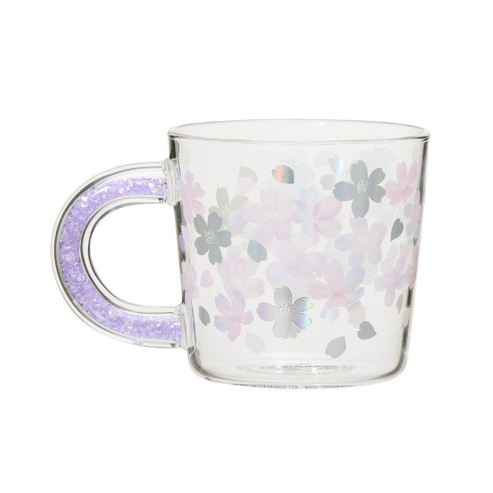 Cherry Blossom Sakura Glass Mug with Glitter Handle 355ml/12oz
