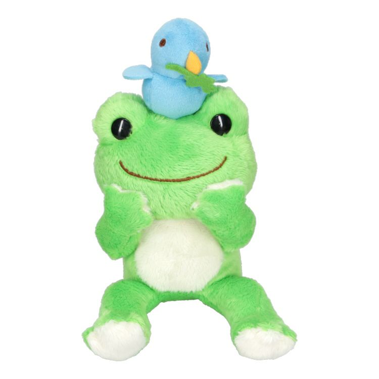 Pickles the Frog with Blue Bird Bean Doll Plush Green Japan