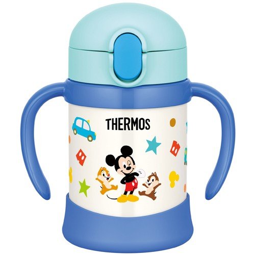Mickey Stainless Training Straw Mug Cup 250ml Light Blue Thermos Japan Baby Kids
