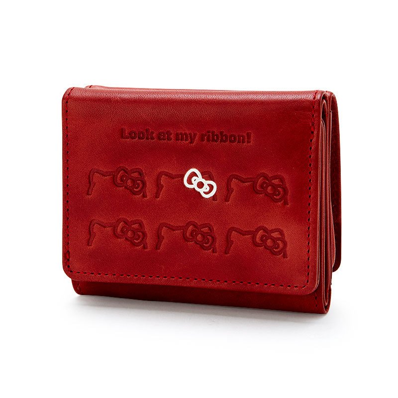 Hello Kitty Leather Trifold Wallet Red Sanrio Japan