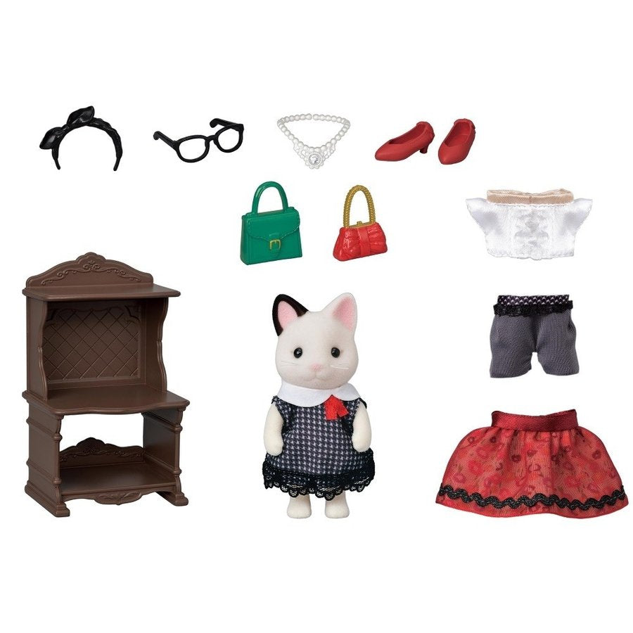 Fashion Play Set Town Girl Series Charcoal Cat Doll Sylvanian Families Japan