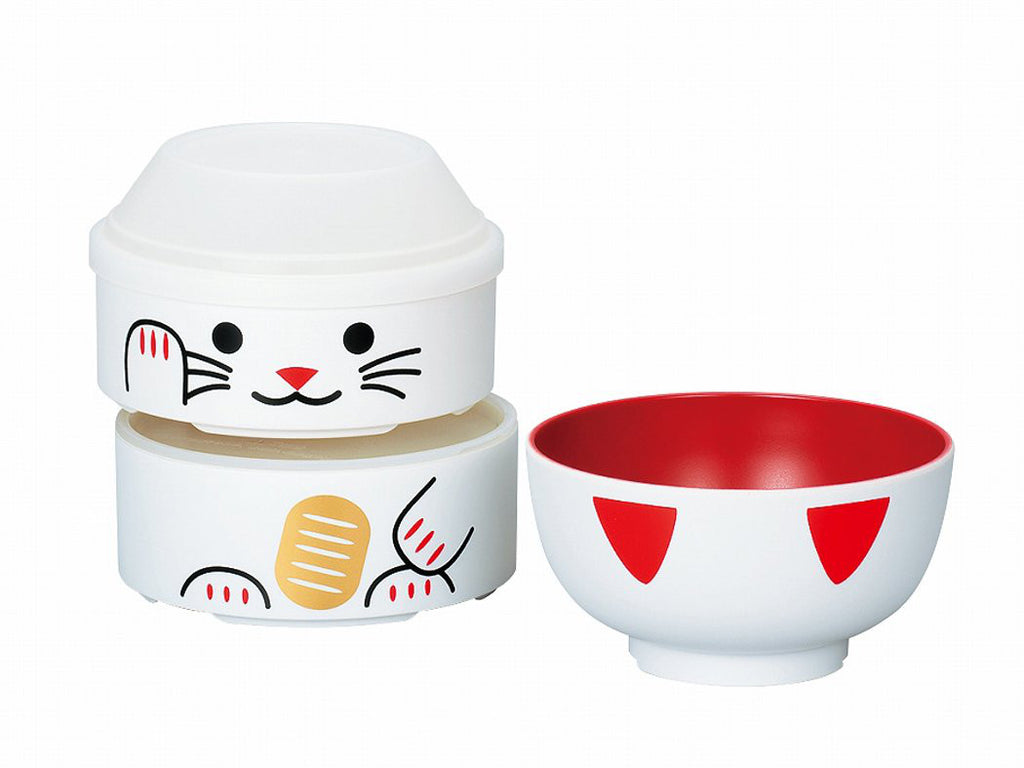 Japanese Kokeshi Bento Lunch Box Manekineko Cat White L HAKOYA Japan 52679