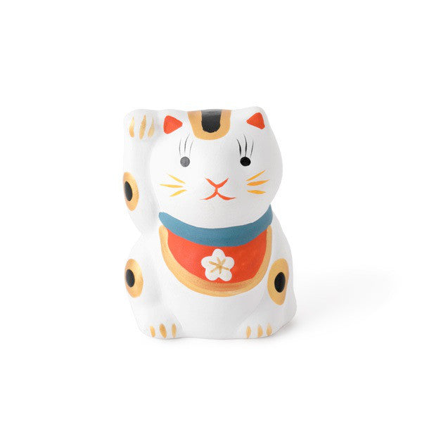 Japan Porcelain Beckoning Lucky Cat Maneki Neko Left Hand Orange Tabby –