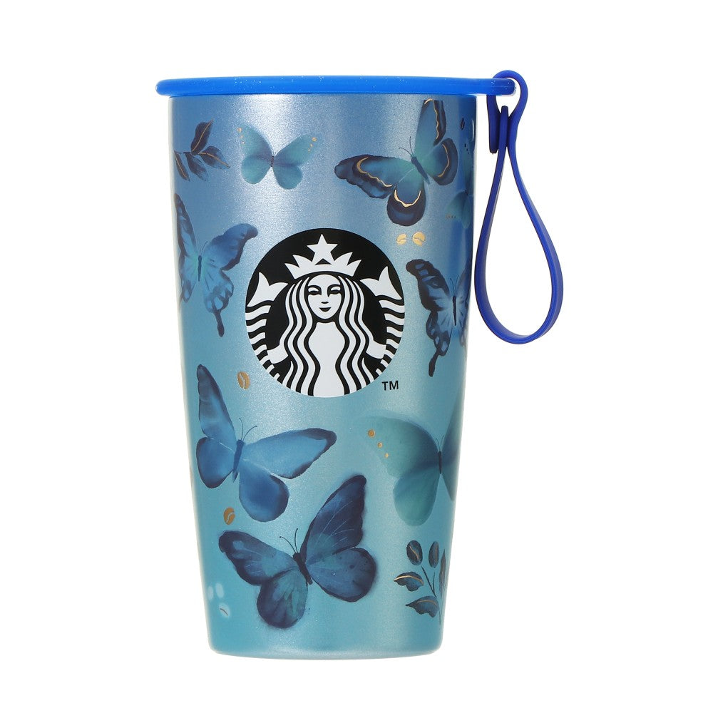 Starbucks Japan Strap Cup Shape Stainless Bottle Blue Butterfly 2023 Tumbler