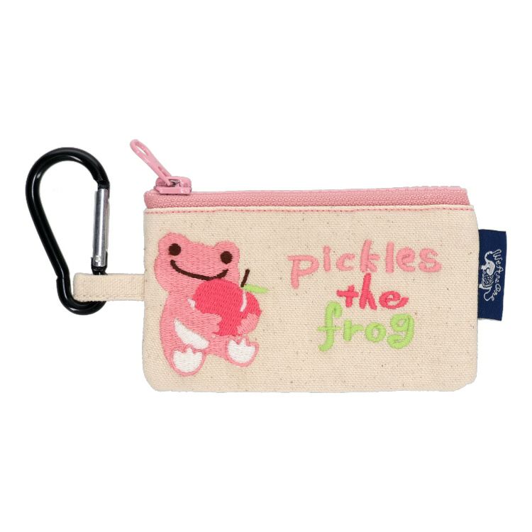 Pickles the Frog Embroidered Tiny Carabiner Pouch Peach Japan