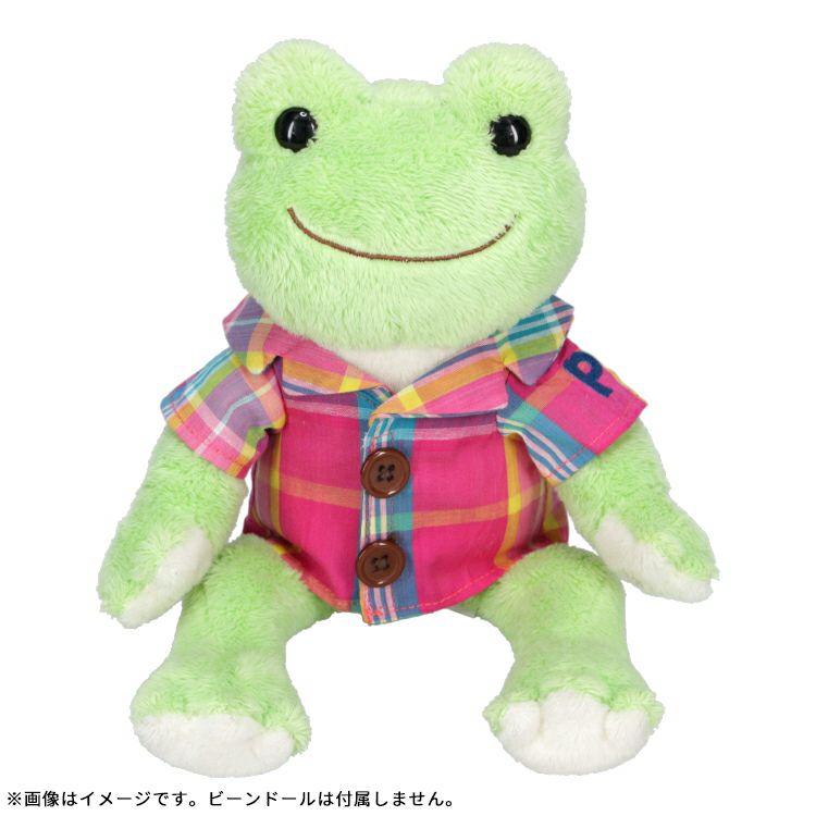 Pickles the Frog Costume for Bean Doll Plush Madras Plaid Shirt Japan