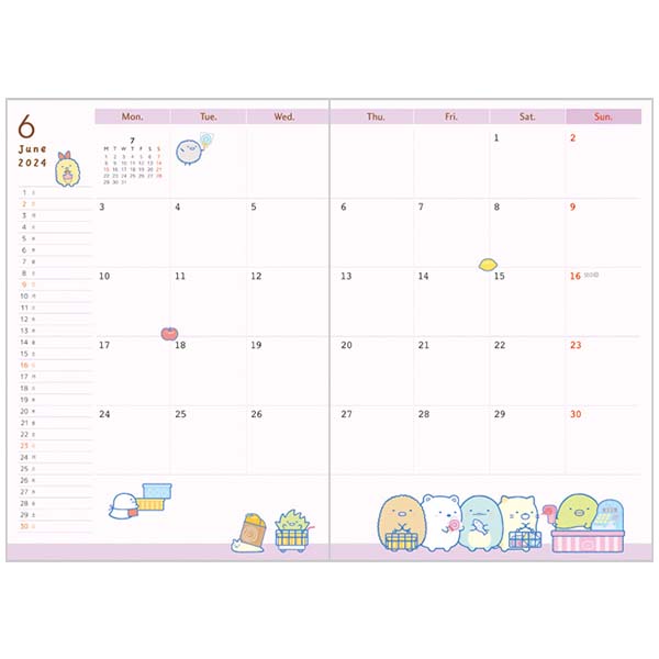 Sumikko Gurashi 2024 Schedule Book B6 Monthly Picnic San-X Japan