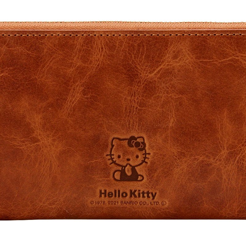 Hello Kitty Leather Long Wallet Camel Sanrio Japan