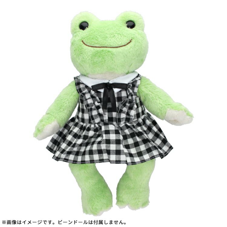 Pickles the Frog Costume for Bean Doll Plush Gingham Plaid Dress Japan