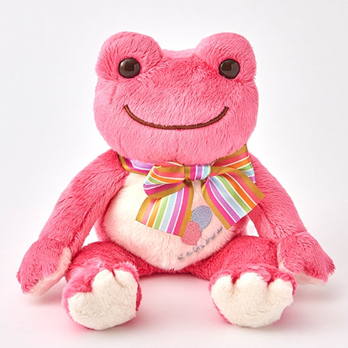 Pickles the Frog Bean Doll Plush Rainbow Color Ribbon Pink Japan