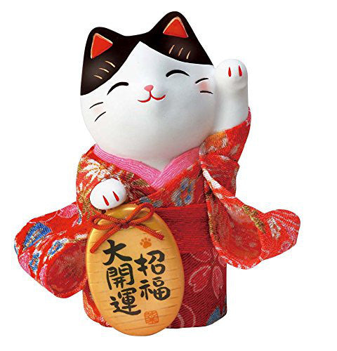 Japan Beckoning Cat Maneki Neko Lucky Kimono Left Hand Y7417