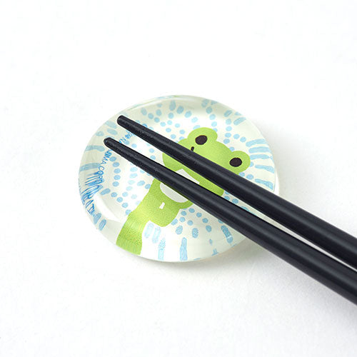 Pickles the Frog Glass Chopsticks Rest White Japan