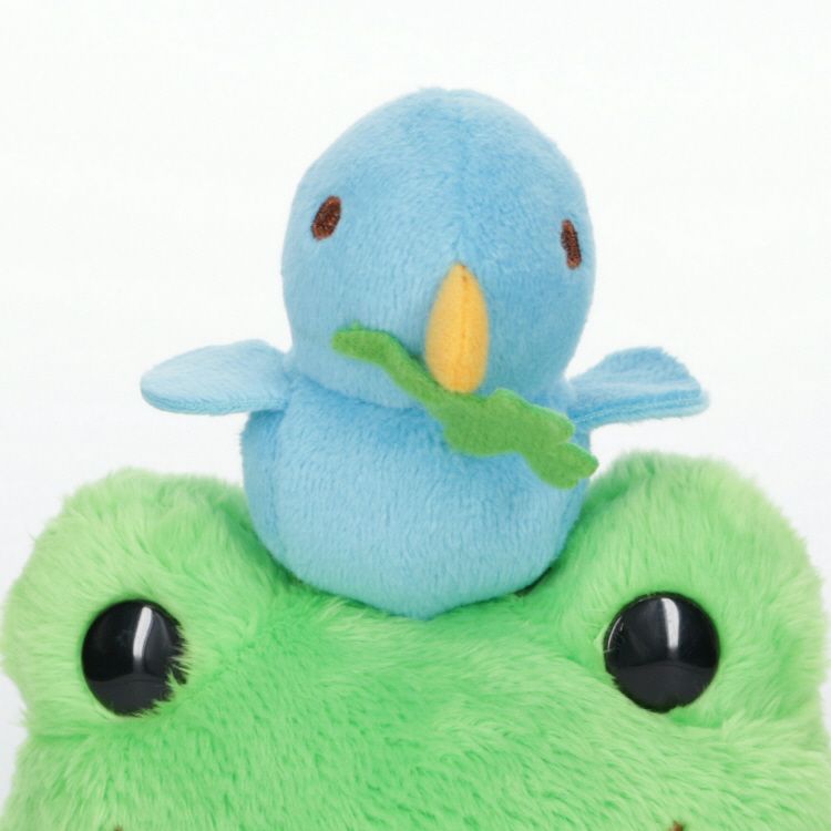 Pickles the Frog with Blue Bird Bean Doll Plush Green Japan