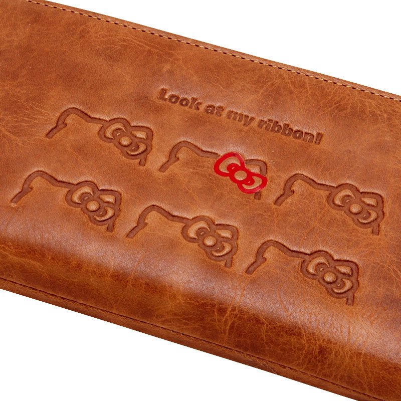 Hello Kitty Leather Long Wallet Camel Sanrio Japan