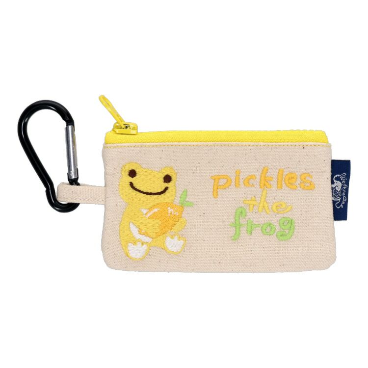 Pickles the Frog Embroidered Tiny Carabiner Pouch Lemon Yellow Japan