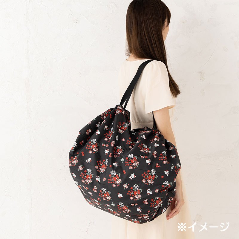 Hello Kitty Shupatto Pocketable Eco Shopping Tote Bag 40L Black Sanrio Japan