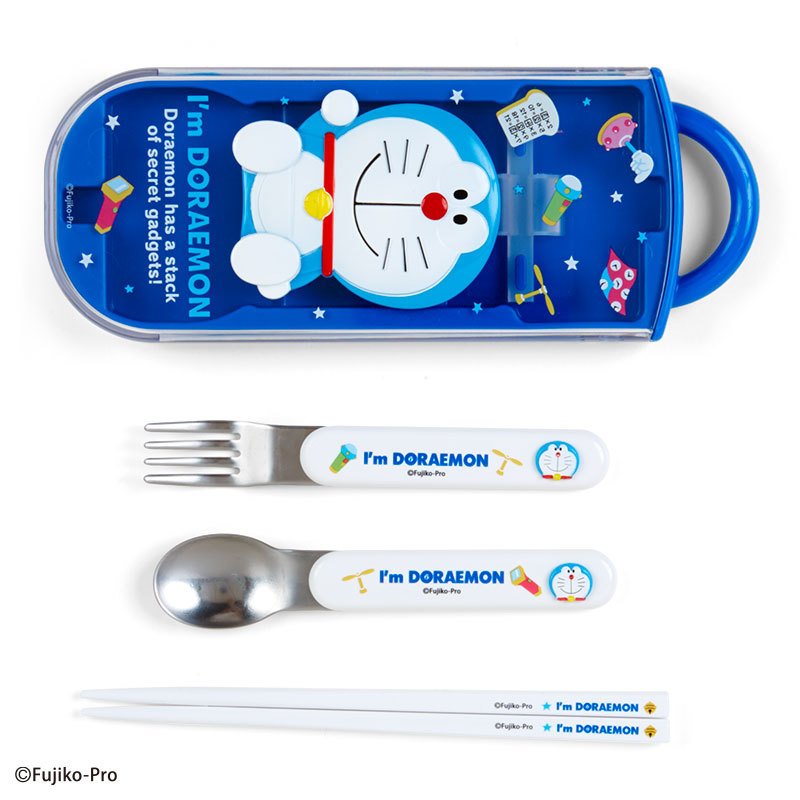 I'm DORAEMON Lunch Trio Cutlery Fork Spoon Chopsticks Relief Sanrio Japan 2021