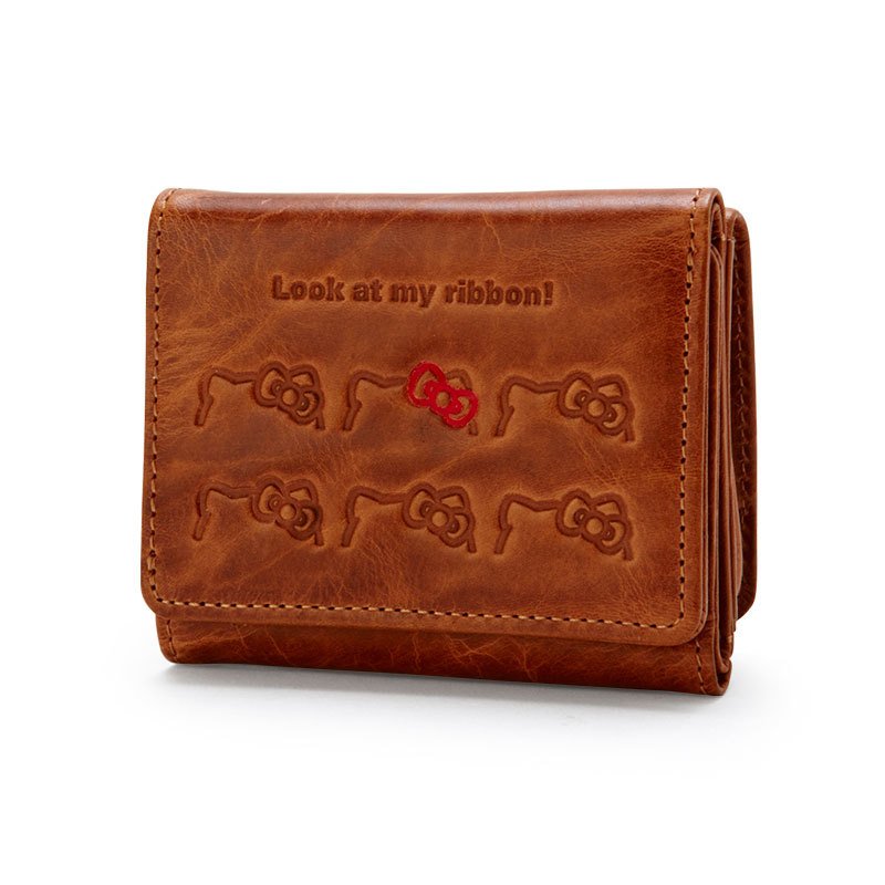 Hello Kitty Leather Trifold Wallet Camel Sanrio Japan