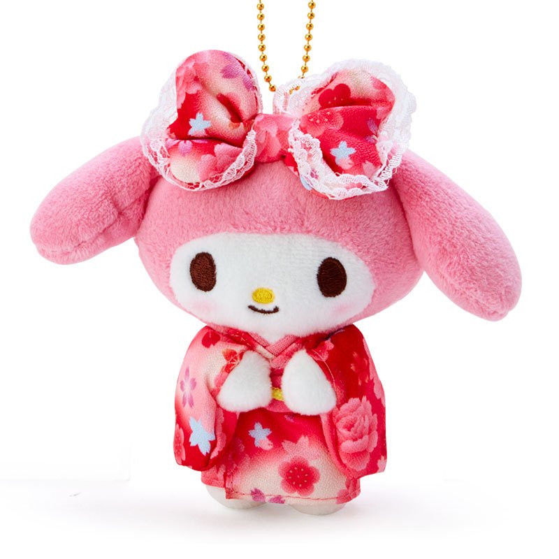 My Melody Plush Mascot Holder Keychain Kimono Gradation Sakura Red Sanrio Japan