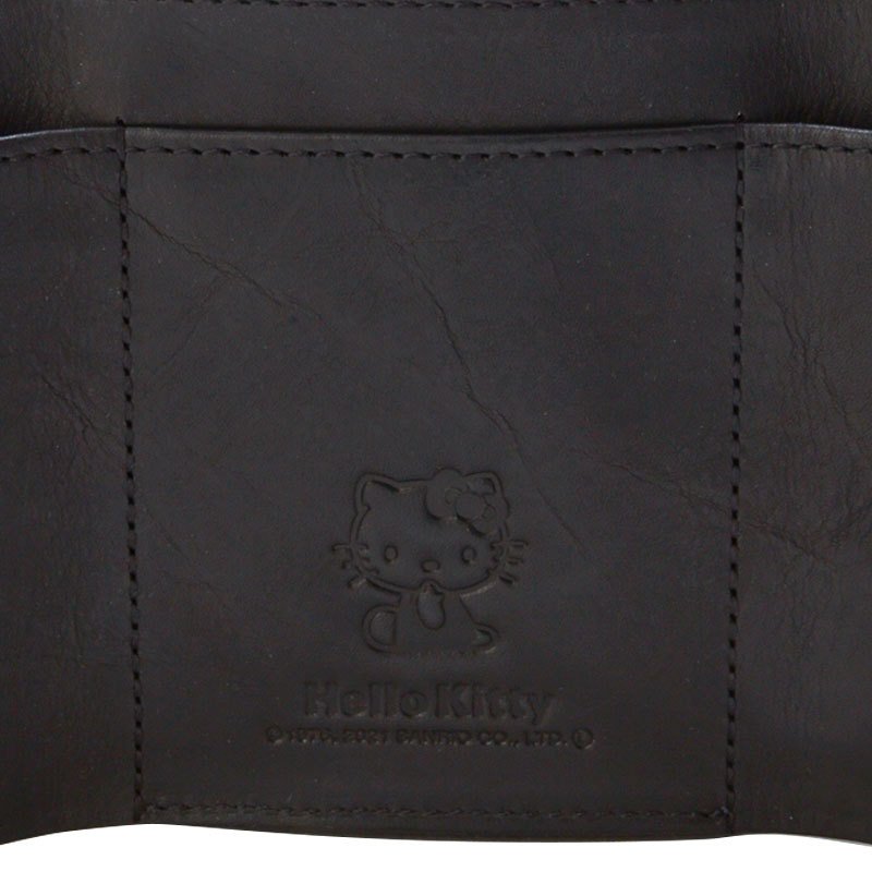 Hello Kitty Leather Trifold Wallet Black Sanrio Japan