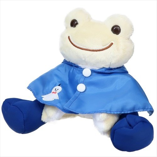 Pickles the Frog Bean Doll Plush Blue Raincoat Japan